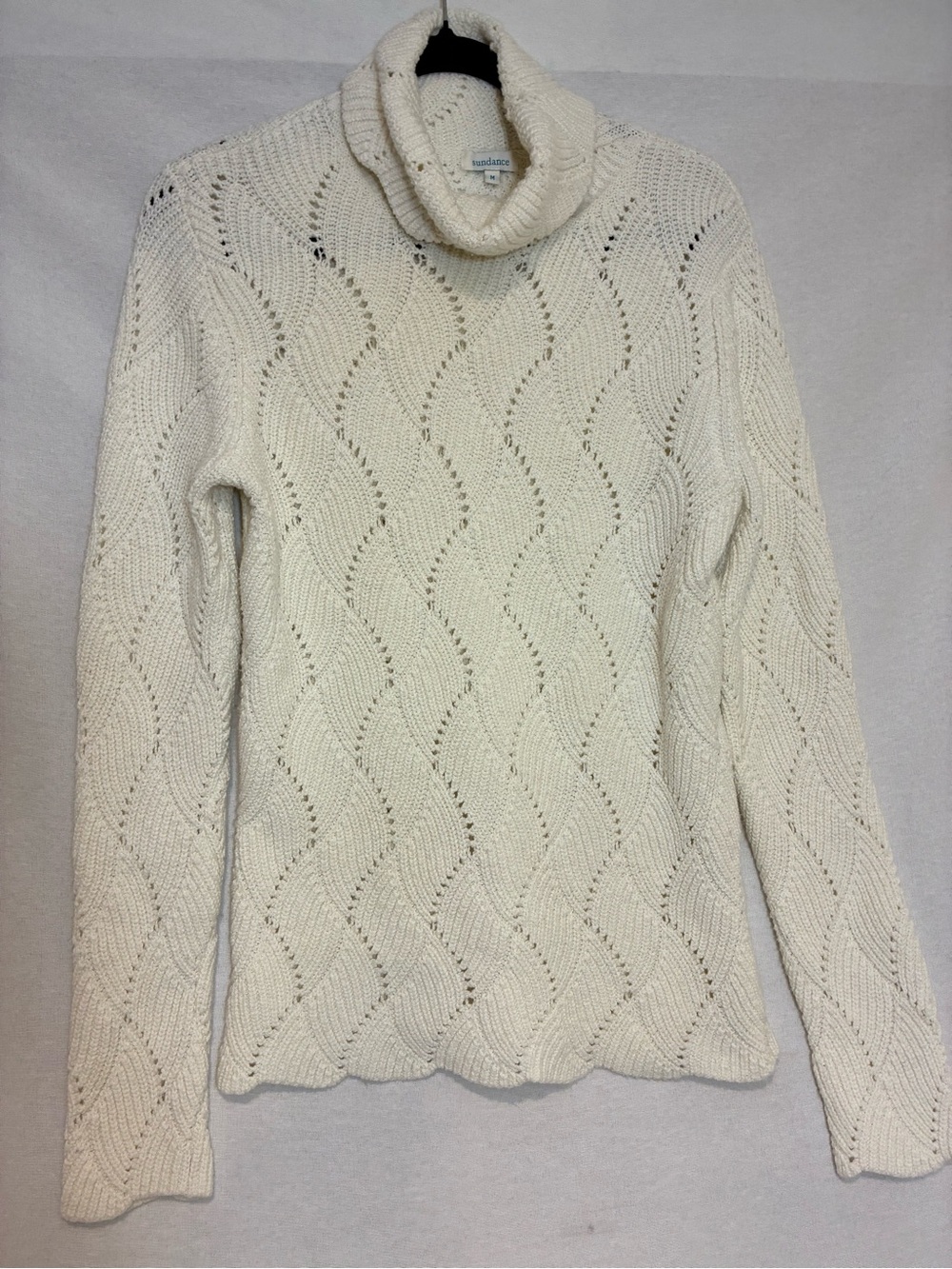 Sundance Pointelle Wave Knit Turtleneck Sweater Scallop Hem Women’s Size Medium